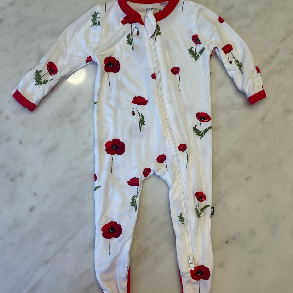 Kyte BABY White and Red Footies with Floral Design